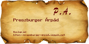 Preszburger Árpád névjegykártya